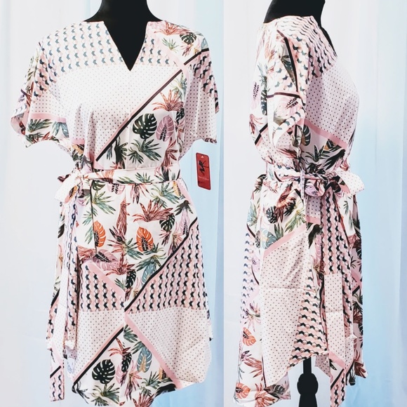 MediabyMedina Dresses & Skirts - Palm mix print Dress, Self Tie Belt 💃💞